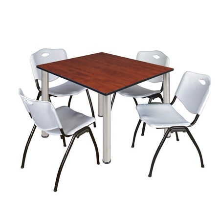 Kee Kee Square Table & Chair Set, Wood, Metal, Plastic Top, Cherry TB4848CHBPCM47GY